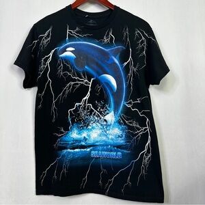 Sea World Vintage Shirt Orca Lightning Medium Black All Over Print Mens Knit